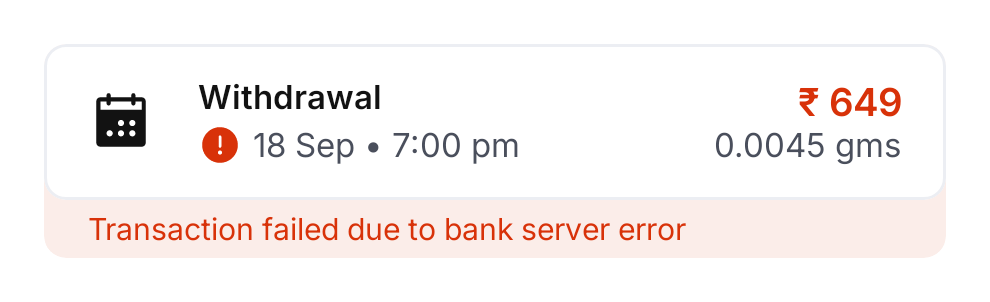 Aurum Transaction List Card Error rendered at Phone 360dp