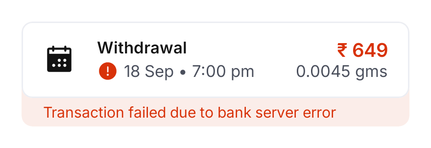 Aurum Transaction List Card Error rendered at Phone 320dp