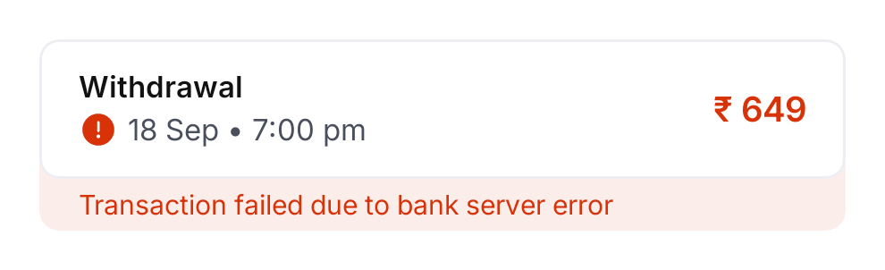 Aurum Transaction List Card Error No Icon rendered at Phone 360dp