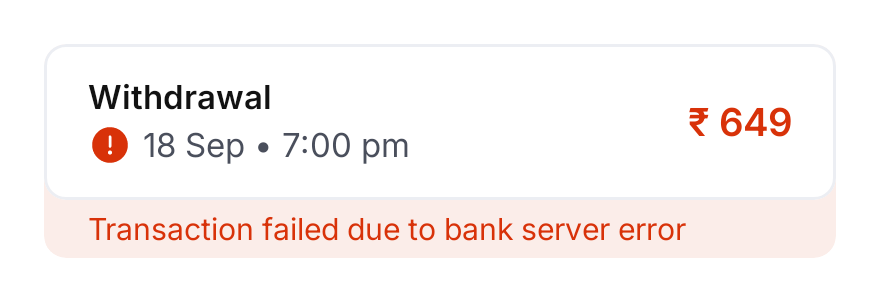Aurum Transaction List Card Error No Icon rendered at Phone 320dp