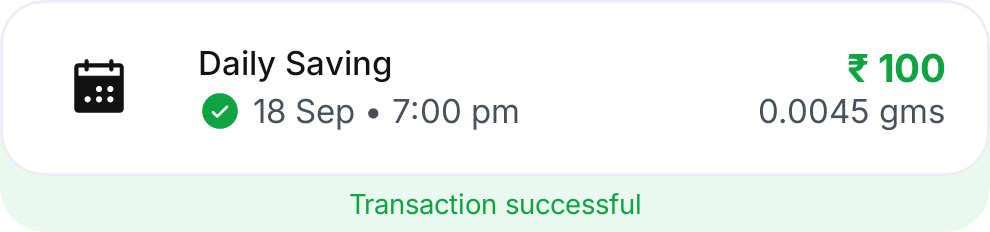 Aurum Transaction List Card Success With Helper rendered at Phone 360dp