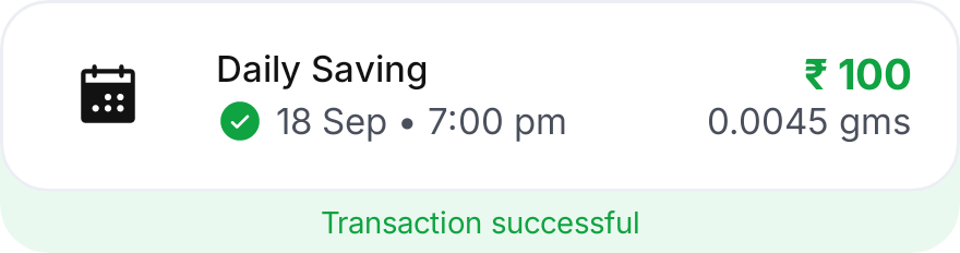 Aurum Transaction List Card Success With Helper rendered at Phone 320dp