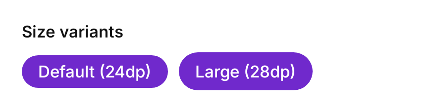 Aurum Badge Sizes rendered at Phone 320dp